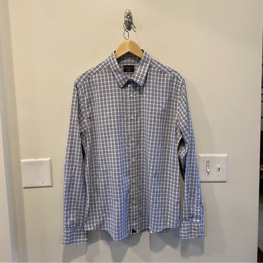 Untuckit button shirt slim men’s size large blue plaid wrinkle free